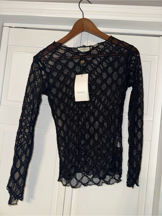 Gucci Tops - Gucci Black Long-Sleeve Lace Mesh Top